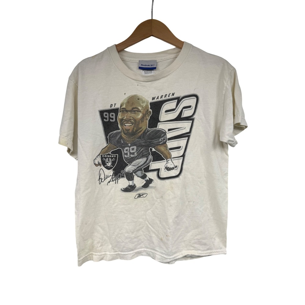 Vintage Reebok Warren Sapp Oakland Raiders Caricature T-Shirt Youth Large Cream